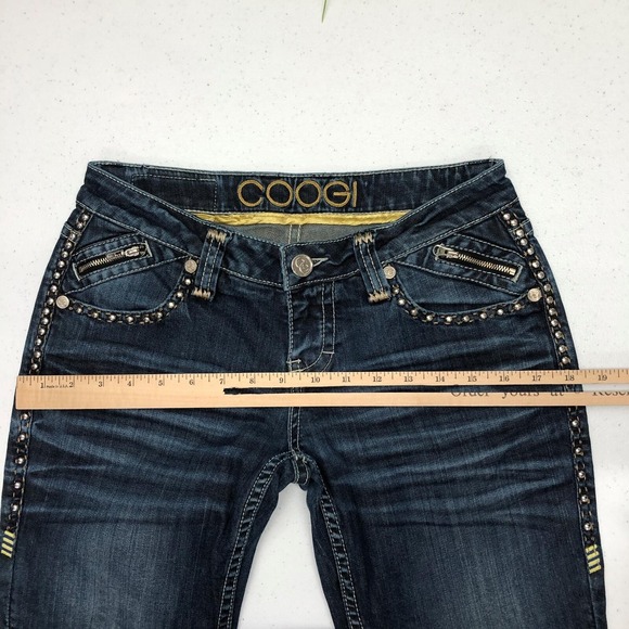Coogi Jeans Juniors 3/4 W28 Blue Dark Wash Low Rise Straight Studded Zip Stretch - Picture 9 of 14